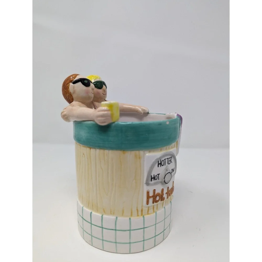 Vintage 1997 Ceramic Hot Tub Planter Hotter Tub‎ Cutlery Utensil Holder Couple